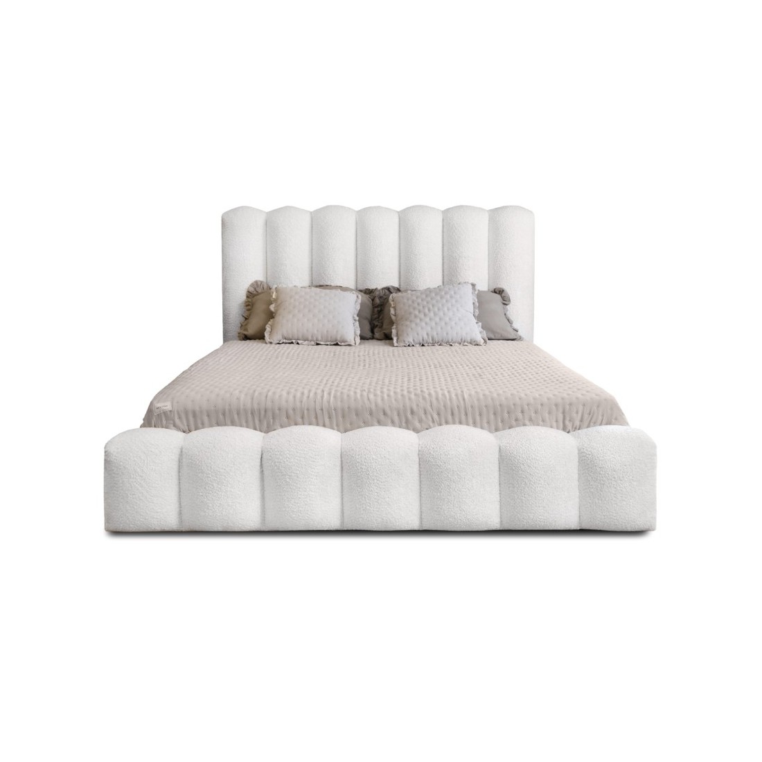 Lit coffre BADJA EUPHORIA 140x200 Perle de lin tissu bouclé – Sommier ...
