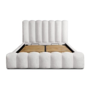 Lit coffre BADJA EUPHORIA – Tissu bouclé Perle de lin – 140x200 cm – Sommier relevable – Design haut de gamme 