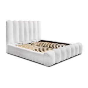 Lit coffre BADJA EUPHORIA – Tissu bouclé Perle de lin – 140x200 cm – Sommier relevable – Design haut de gamme 