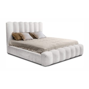 Lit coffre BADJA EUPHORIA – Tissu bouclé Perle de lin – 140x200 cm – Sommier relevable – Design haut de gamme 