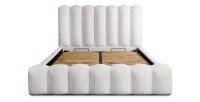 Lit coffre BADJA EUPHORIA – Tissu bouclé Perle de lin – 160x200 cm – Sommier relevable – Design haut de gamme 