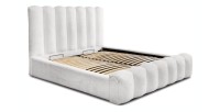 Lit coffre BADJA EUPHORIA – Tissu bouclé Perle de lin – 160x200 cm – Sommier relevable – Design haut de gamme 