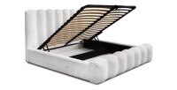 Lit coffre BADJA EUPHORIA – Tissu bouclé Perle de lin – 160x200 cm – Sommier relevable – Design haut de gamme 