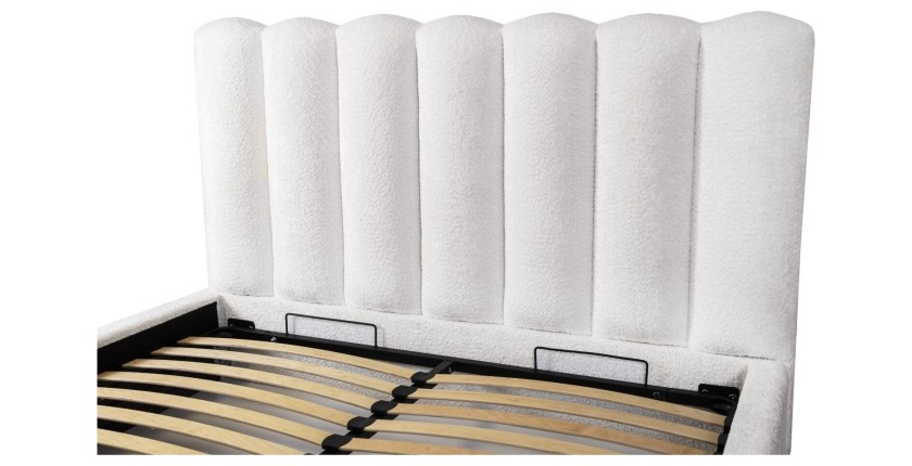 Lit coffre BADJA EUPHORIA – Tissu bouclé Perle de lin – 160x200 cm – Sommier relevable – Design haut de gamme 