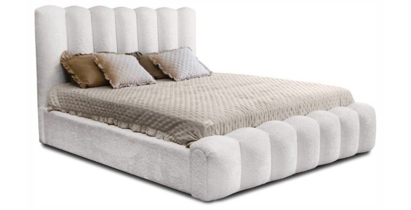 Lit coffre BADJA EUPHORIA – Tissu bouclé Perle de lin – 160x200 cm – Sommier relevable – Design haut de gamme 