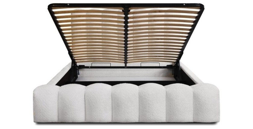 Lit coffre BADJA EUPHORIA – Tissu bouclé Perle de lin – 180x200 cm – Sommier relevable – Design haut de gamme 