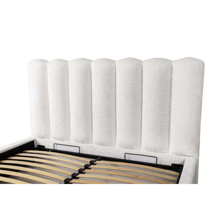 Lit coffre BADJA EUPHORIA – Tissu bouclé Perle de lin – 180x200 cm – Sommier relevable – Design haut de gamme 