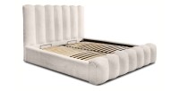 Lit coffre BADJA EUPHORIA – Tissu bouclé Ivoire rosé – 180x200 cm – Sommier relevable – Design haut de gamme 