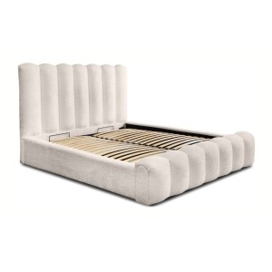 Lit coffre BADJA EUPHORIA – Tissu bouclé Ivoire rosé – 180x200 cm – Sommier relevable – Design haut de gamme 