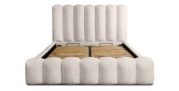 Lit coffre BADJA EUPHORIA – Tissu bouclé Ivoire rosé – 180x200 cm – Sommier relevable – Design haut de gamme 