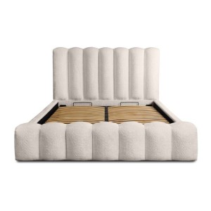 Lit coffre BADJA EUPHORIA – Tissu bouclé Ivoire rosé – 180x200 cm – Sommier relevable – Design haut de gamme 
