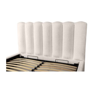 Lit coffre BADJA EUPHORIA – Tissu bouclé Ivoire rosé – 180x200 cm – Sommier relevable – Design haut de gamme 