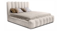 Lit coffre BADJA EUPHORIA – Tissu bouclé Ivoire rosé – 180x200 cm – Sommier relevable – Design haut de gamme 