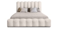 Lit coffre BADJA EUPHORIA – Tissu bouclé Ivoire rosé – 180x200 cm – Sommier relevable – Design haut de gamme 