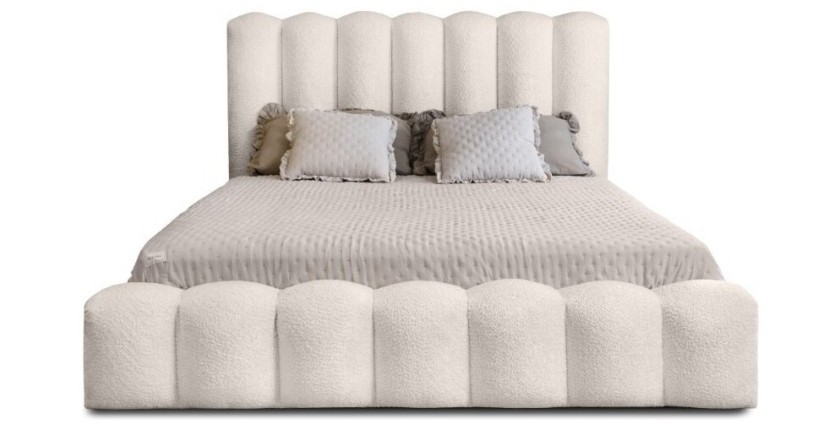 Lit coffre BADJA EUPHORIA – Tissu bouclé Ivoire rosé – 180x200 cm – Sommier relevable – Design haut de gamme 