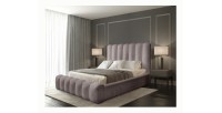 Lit coffre BADJA EUPHORIA – Tissu bouclé Taupe cendré – 140x200 cm – Sommier relevable – Design haut de gamme