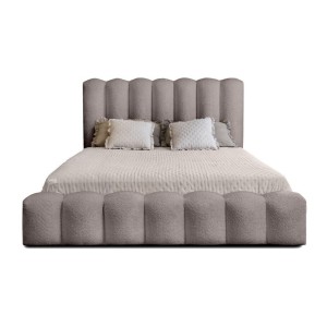 Lit coffre BADJA EUPHORIA – Tissu bouclé Taupe cendré – 140x200 cm – Sommier relevable – Design haut de gamme 