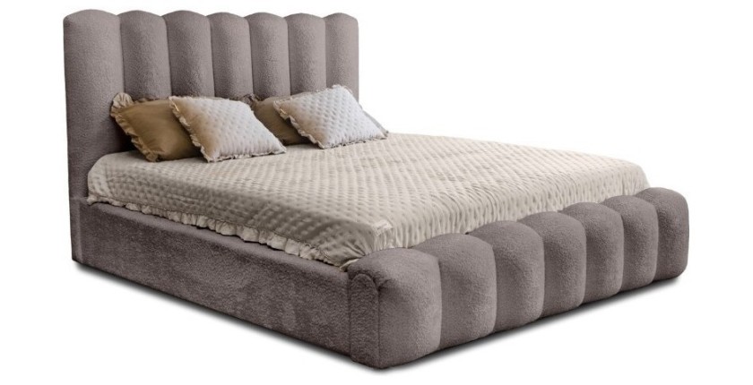 Lit coffre BADJA EUPHORIA – Tissu bouclé Taupe cendré – 160x200 cm – Sommier relevable – Design haut de gamme 