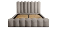 Lit coffre BADJA EUPHORIA – Tissu bouclé Taupe cendré – 160x200 cm – Sommier relevable – Design haut de gamme 