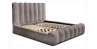 Lit coffre BADJA EUPHORIA – Tissu bouclé Taupe cendré – 160x200 cm – Sommier relevable – Design haut de gamme 