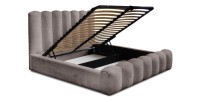 Lit coffre BADJA EUPHORIA – Tissu bouclé Taupe cendré – 160x200 cm – Sommier relevable – Design haut de gamme 