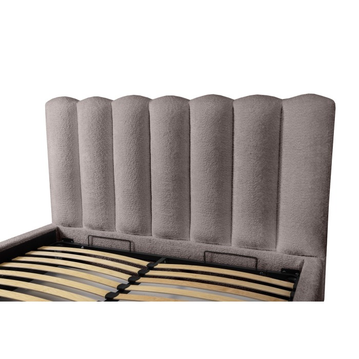 Lit coffre BADJA EUPHORIA – Tissu bouclé Taupe cendré – 160x200 cm – Sommier relevable – Design haut de gamme 