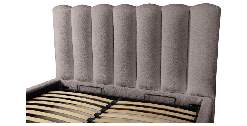 Lit coffre BADJA EUPHORIA – Tissu bouclé Taupe cendré – 160x200 cm – Sommier relevable – Design haut de gamme 