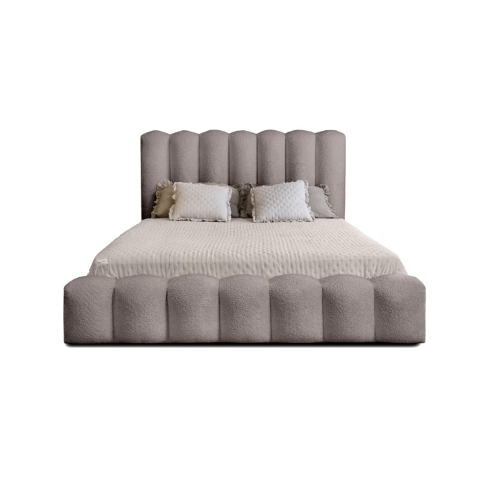 Lit coffre BADJA EUPHORIA – Tissu bouclé Taupe cendré – 160x200 cm – Sommier relevable – Design haut de gamme 