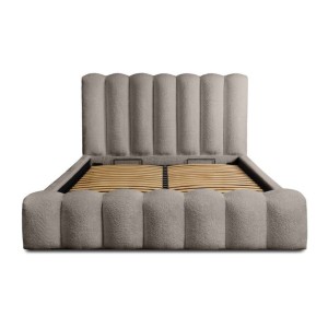 Lit coffre BADJA EUPHORIA – Tissu bouclé Taupe cendré – 180x200 cm – Sommier relevable – Design haut de gamme 