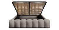 Lit coffre BADJA EUPHORIA – Tissu bouclé Taupe cendré – 180x200 cm – Sommier relevable – Design haut de gamme 
