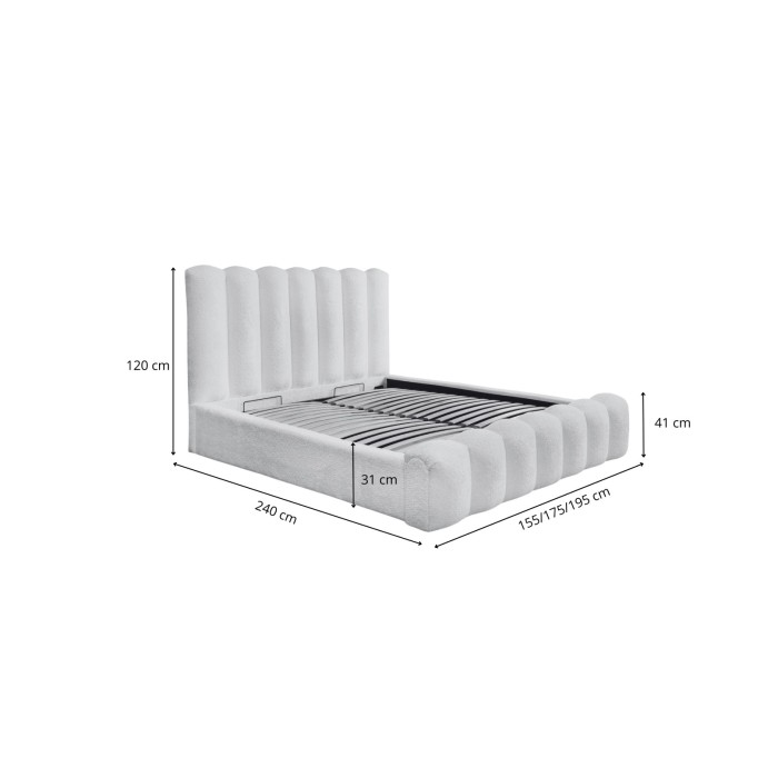 Lit coffre BADJA EUPHORIA – Tissu bouclé Terracota – 140x200 cm – Sommier relevable – Design haut de gamme 