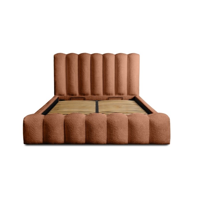 Lit coffre BADJA EUPHORIA – Tissu bouclé Terracota – 140x200 cm – Sommier relevable – Design haut de gamme 