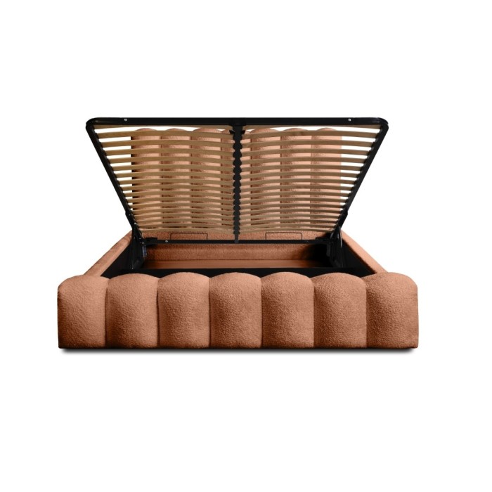 Lit coffre BADJA EUPHORIA – Tissu bouclé Terracota – 140x200 cm – Sommier relevable – Design haut de gamme 