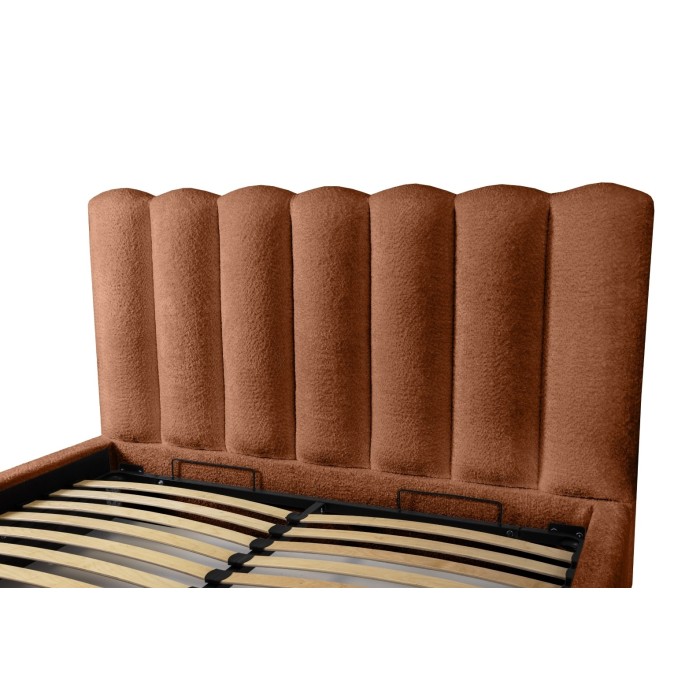 Lit coffre BADJA EUPHORIA – Tissu bouclé Terracota – 140x200 cm – Sommier relevable – Design haut de gamme 