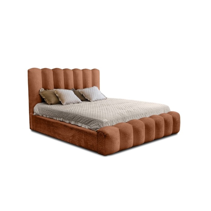 Lit coffre BADJA EUPHORIA – Tissu bouclé Terracota – 140x200 cm – Sommier relevable – Design haut de gamme 
