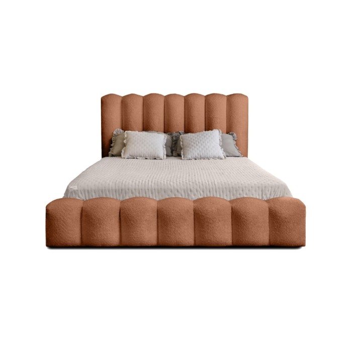 Lit coffre BADJA EUPHORIA – Tissu bouclé Terracota – 140x200 cm – Sommier relevable – Design haut de gamme 