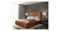 Lit coffre BADJA EUPHORIA – Tissu bouclé Terracota – 160x200 cm – Sommier relevable – Design haut de gamme
