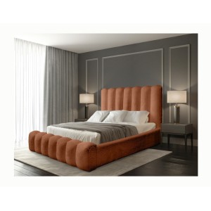 Lit coffre BADJA EUPHORIA – Tissu bouclé Terracota – 160x200 cm – Sommier relevable – Design haut de gamme
