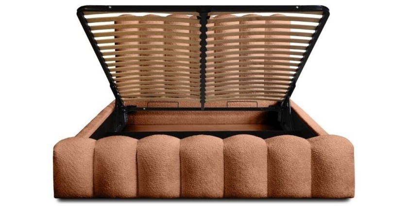 Lit coffre BADJA EUPHORIA – Tissu bouclé Terracota – 160x200 cm – Sommier relevable – Design haut de gamme 