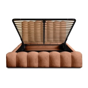 Lit coffre BADJA EUPHORIA – Tissu bouclé Terracota – 160x200 cm – Sommier relevable – Design haut de gamme 
