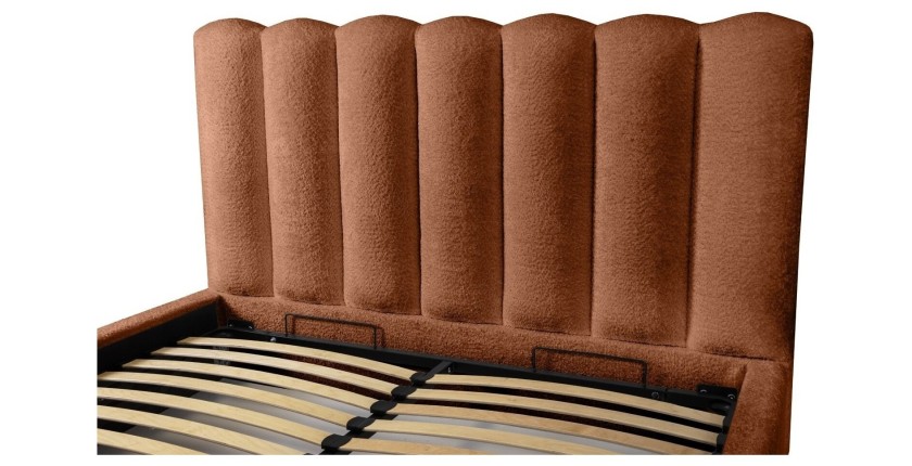 Lit coffre BADJA EUPHORIA – Tissu bouclé Terracota – 160x200 cm – Sommier relevable – Design haut de gamme 
