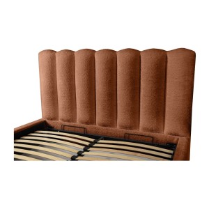 Lit coffre BADJA EUPHORIA – Tissu bouclé Terracota – 160x200 cm – Sommier relevable – Design haut de gamme 