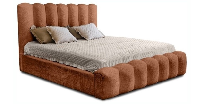 Lit coffre BADJA EUPHORIA – Tissu bouclé Terracota – 160x200 cm – Sommier relevable – Design haut de gamme 