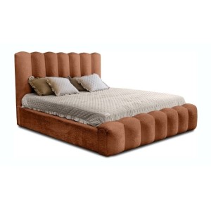 Lit coffre BADJA EUPHORIA – Tissu bouclé Terracota – 160x200 cm – Sommier relevable – Design haut de gamme 