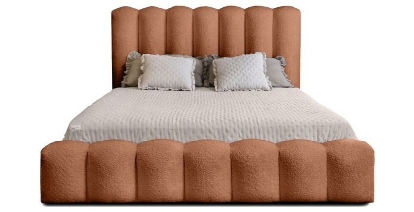 Lit coffre BADJA EUPHORIA – Tissu bouclé Terracota – 160x200 cm – Sommier relevable – Design haut de gamme 