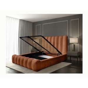 Lit coffre BADJA EUPHORIA – Tissu bouclé Terracota – 160x200 cm – Sommier relevable – Design haut de gamme 