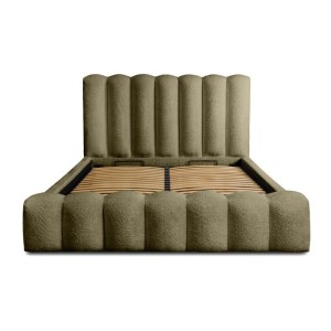 Lit coffre BADJA EUPHORIA – Tissu bouclé Sauge sèchée – 160x200 cm – Sommier relevable – Design haut de gamme 