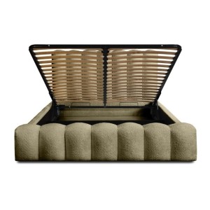 Lit coffre BADJA EUPHORIA – Tissu bouclé Sauge sèchée – 160x200 cm – Sommier relevable – Design haut de gamme 