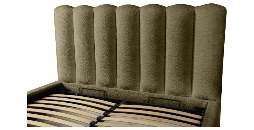 Lit coffre BADJA EUPHORIA – Tissu bouclé Sauge sèchée – 160x200 cm – Sommier relevable – Design haut de gamme 