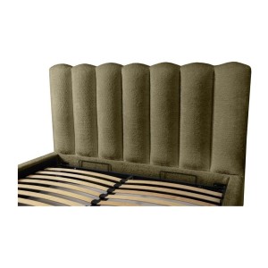 Lit coffre BADJA EUPHORIA – Tissu bouclé Sauge sèchée – 160x200 cm – Sommier relevable – Design haut de gamme 